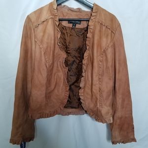 NWT Bagatelle leather ruffle trim cropped jacket